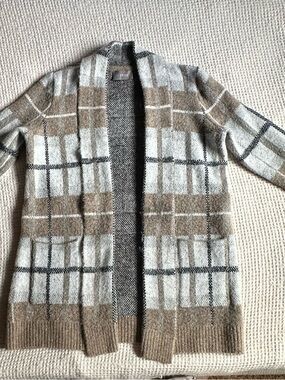 Cyrus Tweed-Style Knit Cardigan in Beige, Black and Cream